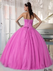 Sweet 16 Dresses In Rose Pink Ball Gown Sweetheart With Tulle Beading and Bowknot