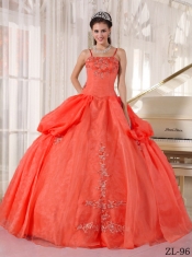 Sweet 16 Dresses In Rust Red Ball Gown Spaghetti  Straps With Taffeta and Organza Appliques