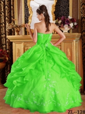 Sweet 16 Dresses In Spring Green Ball Gown Strapless With Embroidery Organza