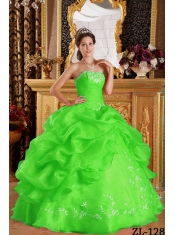Sweet 16 Dresses In Spring Green Ball Gown Strapless With Embroidery Organza