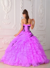 Sweet Hot Pink Strapless Appliques and Ruffles 15th Birthday Dresses