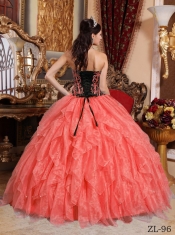Sweetheart 15th Birthday Dresses with  Organza Embroidery with Beading