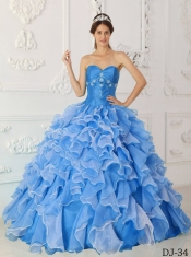 Sweetheart 2014 Quinceanera Dresses Beading and Ruffles Blue Taffeta and Organza A-line/Princess