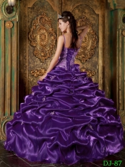 Sweetheart 2014 Quinceanera Dresses Ruffles Taffeta Purple Beadings Lace-up Straps