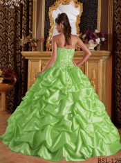Sweetheart 2014 Quinceanera Dresses Yellow Green Embroidery with Beading Taffeta