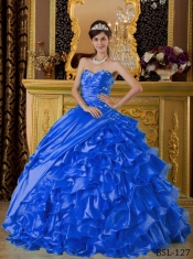 Sweetheart 2014 Spring Quinceanera Dresses Beading and Appliques Taffeta and Organza Ball Gown