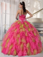 Sweetheart Appliques and Beading Best Quinceanera Dresses Organza Muti-color Ball Gown