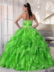 Sweetheart Appliques and Paillette Organza Spring Green Ball Gown Best Quinceanera Dresses