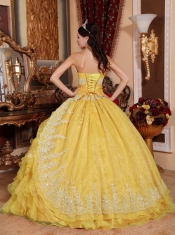 Sweetheart Appliques Organza Beading and Ruffels Ball Gown Dress in Yellow