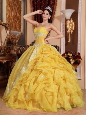 Sweetheart Appliques Organza Beading and Ruffels Ball Gown Dress in Yellow