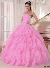 Sweetheart Baby Pink Beading Organza Ball Gown 2014 Spring Quinveanera Dresses Lace-up