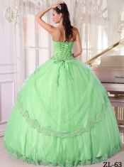 Sweetheart Ball Gown Apple Green Beadings Taffeta and Tulle Appliques Spring Quinceannera Dresses 2014