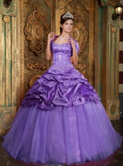 Sweetheart Ball Gown Appliques Taffeta and Organza Spring Quinceanera Dresses Lavender