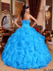 Sweetheart Ball Gown Aqua Blue Beadings and Pleat Best Quinceanera Dresses Organza