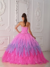 Sweetheart Ball Gown Baby Pink Organza Beadings an Ruching Quiceanera Dresses 2014