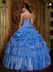 Sweetheart Ball Gown Beading and Ruffles Aqua Blue Organza Strapless