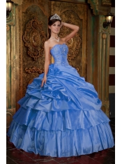 Sweetheart Ball Gown Beading and Ruffles Aqua Blue Organza Strapless