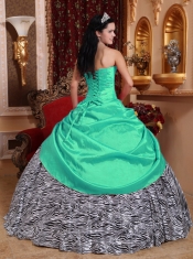 Sweetheart Ball Gown Beadings Hand Made Flower Taffeta and Zebra Best Quiceanera Dresses Apple Green