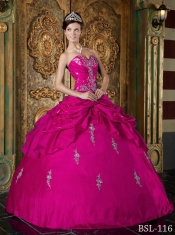 Sweetheart Ball Gown Hot Pink Appliques Beadings Taffeta Hot Pink Best Quinceanera Dresses