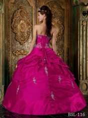 Sweetheart Ball Gown Hot Pink Appliques Beadings Taffeta Hot Pink Best Quinceanera Dresses