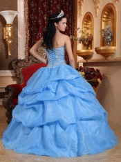 Sweetheart Ball Gown Organza Blue Lace-up Best Quinceanera Dresses