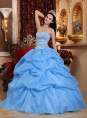 Sweetheart Ball Gown Organza Blue Lace-up Best Quinceanera Dresses