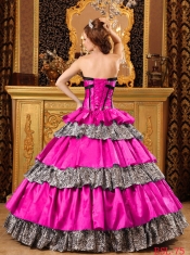 Sweetheart Ball Gown Ruffles Hot Pink Taffeta Best Quinceanera Dresses