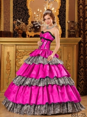 Sweetheart Ball Gown Ruffles Hot Pink Taffeta Best Quinceanera Dresses