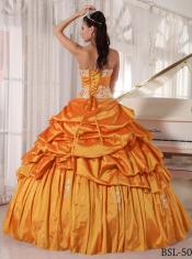 Sweetheart Ball Gown Taffeta Appliques and Ruching Orange Spring Quinceanera Dresses 2014