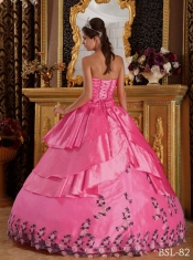Sweetheart Ball Gown Taffeta Hot Pink Appliques Spring Quinceanera Dresses 2014