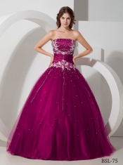 Sweetheart Beading and Appliques Taffeta and Tulle Ball Gown Fuchsia Best Quinceanera Dresses