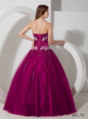 Sweetheart Beading and Appliques Taffeta and Tulle Ball Gown Fuchsia Best Quinceanera Dresses