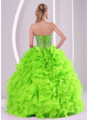 Sweetheart Beading and Ruffles Ball Gown Lace-up Organza Spring Quinceanera Dresses 2014