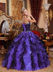 Sweetheart Beading and Ruffles Quinceanera Dress in Purple and Black