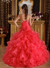 Sweetheart Beadings and Organza Red Ball Gown Spring Quinceanera Dresses 2014