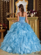 Sweetheart Beadings and Ruffles Blue Beadings and Ruffles Ball Gown Spring Quinceanera Dresses