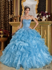 Sweetheart Beadings and Ruffles Blue Beadings and Ruffles Ball Gown Spring Quinceanera Dresses