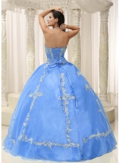 Sweetheart Beadings Ball Gown Tulle and Satin Blue Best Quinceanera Dresses