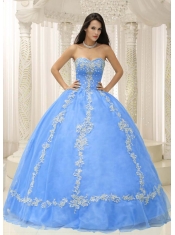 Sweetheart Beadings Ball Gown Tulle and Satin Blue Best Quinceanera Dresses