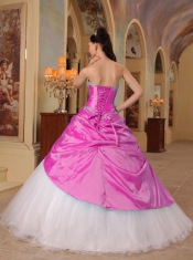 Sweetheart Beadings Hand Made Flower Taffeta Tulle Hot Pink and White Best Quinceanera Dresses