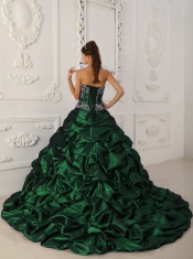 Sweetheart Dark Green Taffeta and Organza Appliques and Beading Embroidery Best Quinceanera Dresses