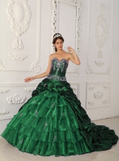 Sweetheart Dark Green Taffeta and Organza Appliques and Beading Embroidery Best Quinceanera Dresses