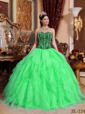 Sweetheart Embroidery with Beading Beautiful Quinceanera Dressin Spring Green and Black
