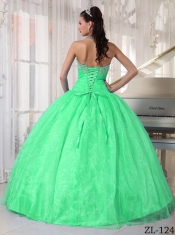 Sweetheart Green Floor-length  Ball Gown  Taffeta and Organza Appliques Discount Quinceanera Dresses