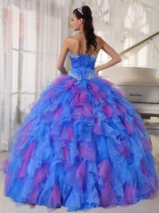 Sweetheart Multi-color Organza Beautiful Quinceanera Dress With Appliques And Bead