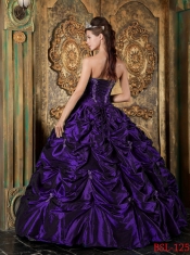 Sweetheart Pick-ups Appliques Taffeta Purple Organza Best Quinceanera Dresses