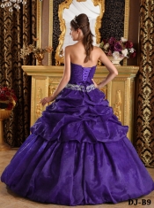 Sweetheart Purple Ball Gown Appliques Pick-ups Strapless Best Quinceanera Dresses