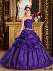 Sweetheart Purple Ball Gown Appliques Pick-ups Strapless Best Quinceanera Dresses