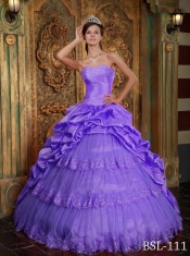 Sweetheart Purple Taffeta and Tulle Lace-up Appliques Best Quinceanera Dresses Ball Gown