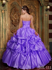 Sweetheart Purple Taffeta and Tulle Lace-up Appliques Best Quinceanera Dresses Ball Gown